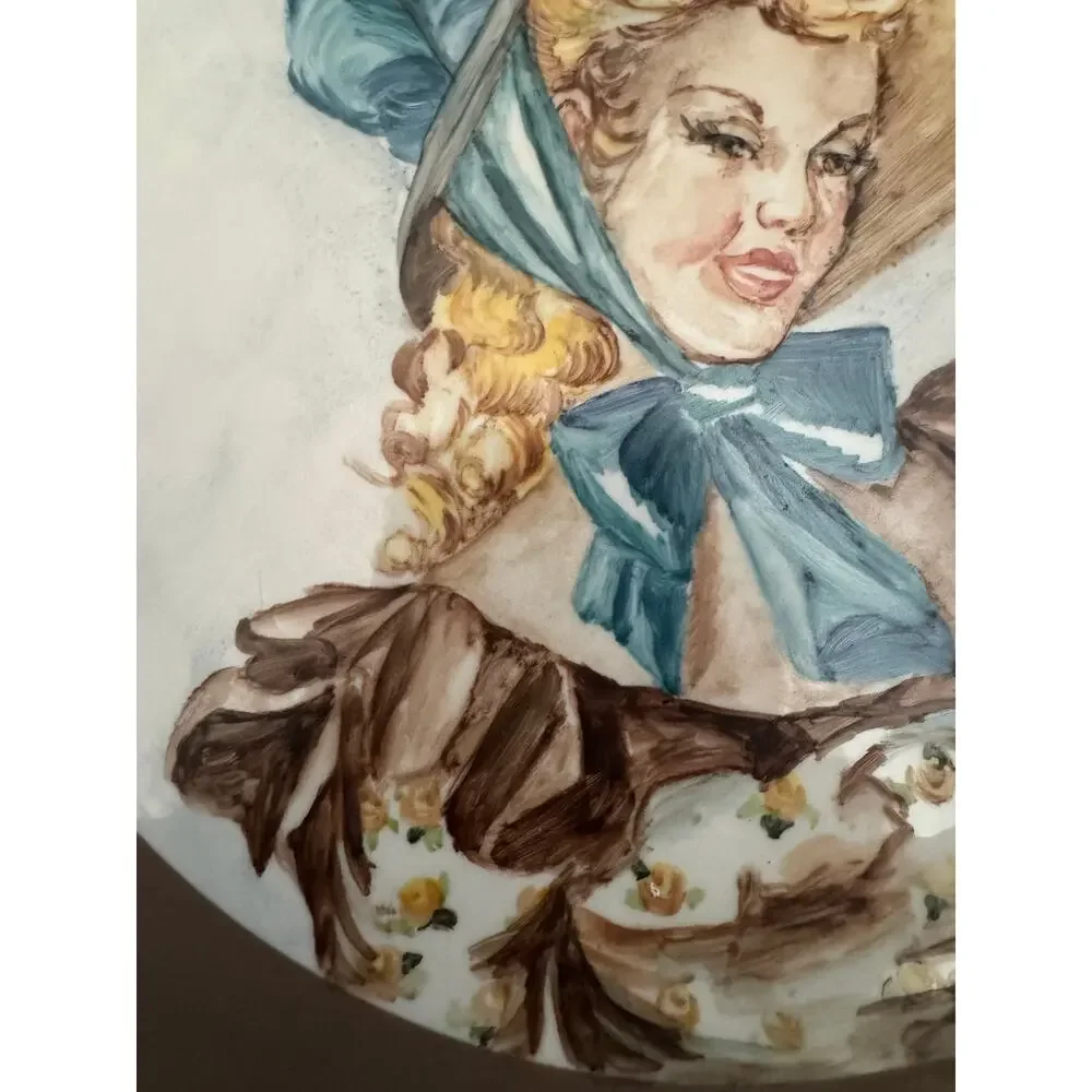 Vintage 1950s Hand Painted Lady Plate by Helen Burke 10.5”